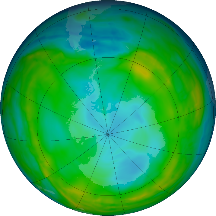 Antarctic ozone map for 27 June 2016
